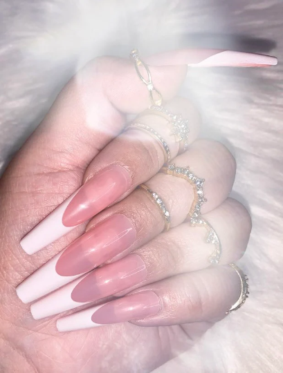 Xxl Coffin Pink & White Classic French Tip Press On Nails
