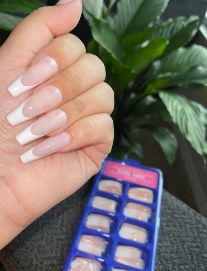 Long Coffin French Tip Press Ons | 100 pieces | 10 Sizes | Prep Kit Included