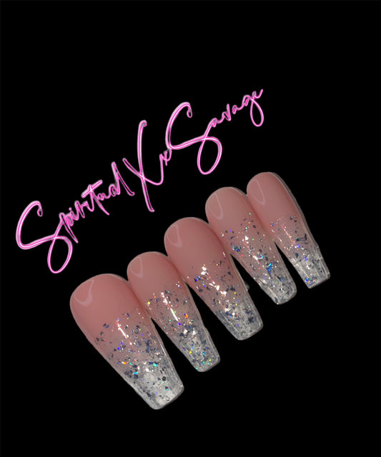 Glitter Ombré Nude Long Coffin