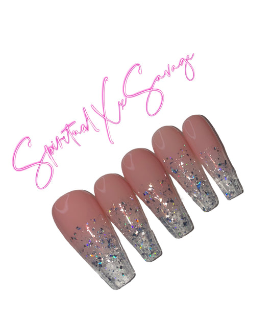 Glitter Ombré Nude Long Coffin
